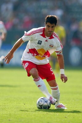 CARSON, CA - NOVEMBER 23:  Juan Pablo Angel #9 of the New York Red Bulls controls the ball on the attack in the first half of their 2008 MLS Cup match against the Columbus Crew at The Home Depot Center on November 23, 2008 in Carson, California. The Crew 