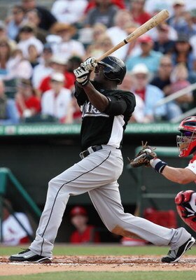 JUPITER, FL - FEBRUARY 25:  Cameron Maybin #24 of the Florida Marlins bats against the St. Louis Cardinals during a spring training game at Roger Dean Stadium on February 25, 2009 in Jupiter, Florida. The Marlins and the Mets played to a 5-5 tie in 10 inn