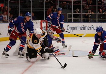 NEW YORK - MARCH 08:  Michael Ryder #73 of the Boston Bruins skates with the puck against the New York Rangers on March 8, 2009 at Madison Square Garden in New York City.  (Photo by Nick Laham/Getty Images)