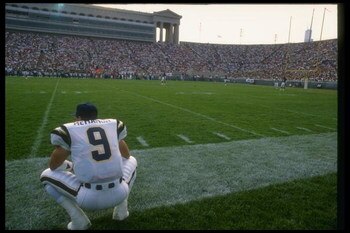 1989:  Quarterback Jim McMahon of the San Diego Chargers looks on during a game against the Chicago Bears at Soldier Field in Chicago, Illinois. Mandatory Credit: Jonathan Daniel  /Allsport