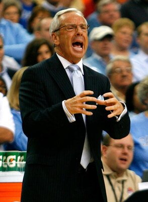 ATLANTA - MARCH 13:  Head coach Roy Williams of the North Carolina Tar Heels directs his team against the Virginia Tech Hokies during day two of the 2009 ACC Men's Basketball Tournament on March 13, 2009 at the Georgia Dome in Atlanta, Georgia.  (Photo by