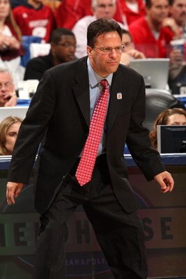 INDIANAPOLIS - MARCH 12:  Head coach Tom Crean of the Indiana Hoosiers coaches against the Penn State Nittany Lions during the first round of the Big Ten Men's Basketball Tournament at Conseco Fieldhouse on March 12, 2009 in Indianapolis, Indiana.  (Photo