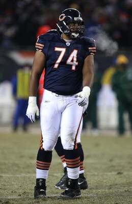 CHICAGO - DECEMBER 22: Chris Williams #74 of the Chicago Bears prepares to block on special teams during a game against the Green Bay Packers on December 22, 2008 at Soldier Field in Chicago, Illinois. The Bears defeated the Packers 20-17 in overtime.  (P