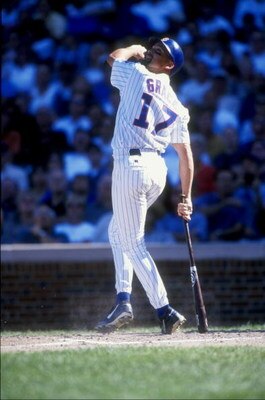 11 Sep 1998:  Mark Grace #17 of the Chicago Cubs lowers his bat as he looks at the fly ball during the game against the Milwaukee Brewers  at Wrigley Field in Chicago, Illinois. The Brewers defeated the Cubs 13-11.