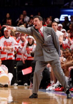 NEW YORK - MARCH 13: Head coach Rick Pitino of the Louisville Cardinals reacts from the sidelines during a game against the Villanova Wildcats during the semifinal round of the Big East Tournament at Madison Square Garden on March 13, 2009 in New York Cit