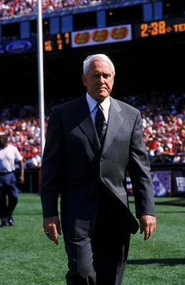 3 Oct 1999: Bill Walsh of the San Francisco 49ers walks on the field during a game against the Tennessee Titans at 3Com Park in San Francisco, California. The 49ers defeated the Titans 24-22.
