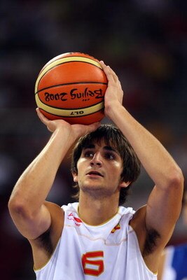 BEIJING - AUGUST 10:  Ricky Rubio #6 of Spain shoots a free throw while taking on Greece during the day 2 preliminary game at the Beijing 2008 Olympic Games in the Beijing Olympic Basketball Gymnasium on August 10, 2008 in Beijing, China.  (Photo by Phil 