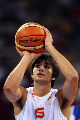 BEIJING - AUGUST 10:  Ricky Rubio #6 of Spain shoots a free throw while taking on Greece during the day 2 preliminary game at the Beijing 2008 Olympic Games in the Beijing Olympic Basketball Gymnasium on August 10, 2008 in Beijing, China.  (Photo by Phil 