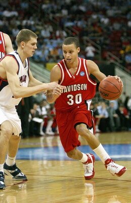 RALEIGH,NC - MARCH 21: Stephen Curry #30of the Davidson Wildcats drives the ball against the Gonzaga Bulldogs during the 1st round of the 2008 NCAA Men's Basketball Tournament on March 21, 2008 at RBC Center in Raleigh, North Carolina. (Photo by: Kevin C.