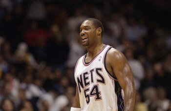 EAST RUTHERFORD, NJ - DECEMBER 19:   Rodney Rogers #54 of the New Jersey Nets reacts to a call during the NBA game against the Los Angeles Lakers at Continental Airlines Arena on December 19, 2002 in East Rutherford, New Jersey.  The Nets won 98-71.  NOTE