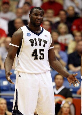 DAYTON, OH - MARCH 22:  DeJuan Blair #45 of the Pittsburgh Panthers reacts between plays against the Oklahoma State Cowboys during the second round of the NCAA Division I Men's Basketball Tournament at the University of Dayton Arena on March 22, 2009 in D