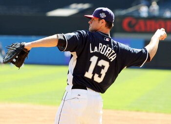 NEW YORK - JULY 13:  Matt Laporta of the Cleveland Indians playing for the United States Olympic Team takes fielding practice before the 2008 XM All-Star Futures Game at Yankee Stadium on July13, 2008 in the Bronx borough of New York City.  (Photo by Jim 