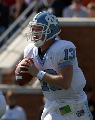 WINSTON SALEM, NC - OCTOBER 27: T.J.Yates #13 of the University of North Carolina Tar Heels during the ACC game at the Groves Stadium, on October 27, 2007 in Winston Salem,North Carolina.  (Photo by David Cannon/Getty Images)