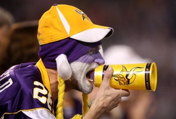MINNEAPOLIS - NOVEMBER 09:  A Minnesota Vikings fan shouts during the game with the Green Bay Packers on November 9, 2008 at the Metrodome in Mineapolis, Minnesota.  The Vikings won 28-27.  (Photo by Stephen Dunn/Getty Images)