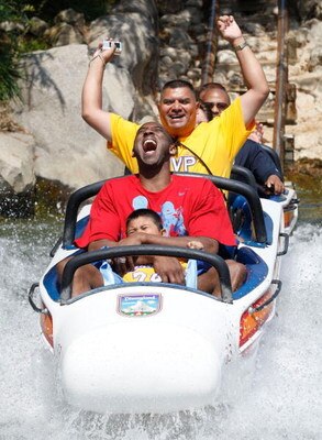 ANAHEIM, CA - JUNE 18:  In this handout provided by Disney, Lakers star and NBA Finals MVP Kobe Bryant rides the Matterhorn Bobsleds with Jonathan Guerrero (4) and his father David Guerrero of Pomona, California at Disneyland in on June 18m 2009 in Anahei
