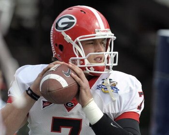 ORLANDO, FL - JANUARY 1: Quarterback Matthew Stafford #7 of the University of Georgia warms up before play against the Michigan State Spartans at the 2009 Capital One Bowl at the Citrus Bowl on January 1, 2009 in Orlando, Florida.  (Photo by Al Messerschm
