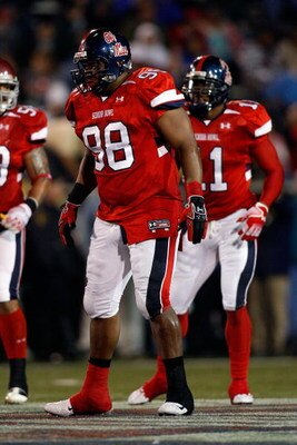 MOBILE, AL - JANUARY 24:  Peria Jerry #98 of the South Team looks on during the game against the North Team during the Under Armour Senior Bowl on January 24, 2009 at Ladd-Peebles Stadium in Mobile, Alabama.  (Photo by Chris Graythen/Getty Images for Unde