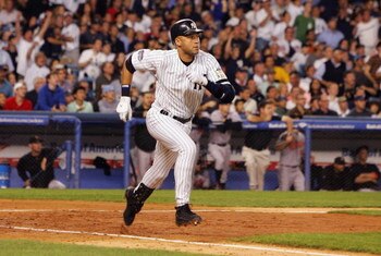 NEW YORK - SEPTEMBER 21: Derek Jeter #2 of the New York Yankees runs to first base against the Baltimore Orioles during the last regular season game at Yankee Stadium on September 21, 2008 in the Bronx borough of New York City. The Yankees are playing the