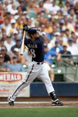 MILWAUKEE - JULY 31:  Ryan Braun #8 of the Milwaukee Brewers bats during their MLB game against the Chicago Cubs on July 31, 2008 at Miller Park in Milwaukee, Wisconsin. The Cubs defeated the Brewers 11-4. (Photo by Jonathan Daniel/Getty Images)