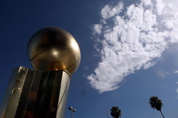 LOS ANGELES, CA - JUNE 15: A general view of the replica championship trophy before Game Five of the 2008 NBA Finals between the Los Angeles Lakers and the Boston Celtics on June 15, 2008 at Staples Center in Los Angeles, California. NOTE TO USER: User e