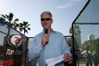 TAMPA, FL - JANUARY 30:  Kenny Mayne handles the microphone just prior to the start of the Top Flite Long Drive Contest for Charity at the Andreychuks Grille on January 30, 2009 in Tampa, Florida.  (Photo by J. Meric/Getty Images for Top Flite)