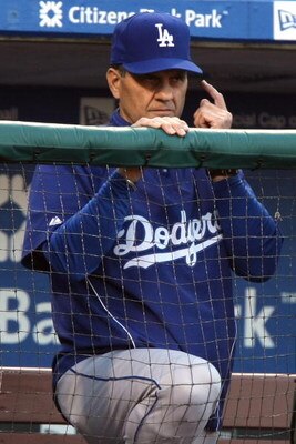 PHILADELPHIA - OCTOBER 10:  Manager Joe Torre #6 of the Los Angeles Dodgers gestures in the dugout in the bottom of the second inning against the Philadelphia Phillies in Game Two of the National League Championship Series during the 2008 MLB playoffs on 