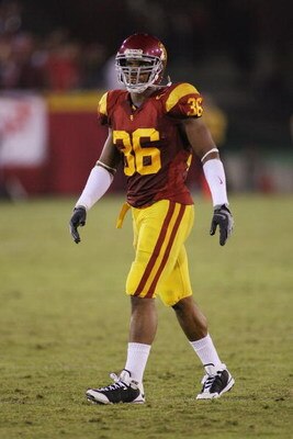 LOS ANGELES - NOVEMBER 8:  Josh Pinkard #36 of the USC Trojans looks on against the California Bears on November 8, 2008 at the Los Angeles Memorial Coliseum in Los Angeles, California.  USC won 17-3.  (Photo by Jeff Golden/Getty Images)