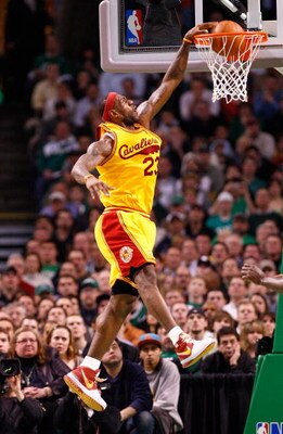 BOSTON, MA - MARCH 6: LeBron James #23 of the Cleveland Cavaliers scores against the Boston Celtics at the TD Banknorth Garden on March 6, 2009 in Boston, Massachusetts. NOTE TO USER: User expressly acknowledges and agrees that, by downloading and/or usin