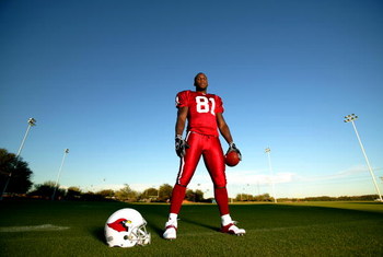 TEMPE, AZ - NOVEMBER 30: Wide Receiver Anquan Boldin #81 of the Arizona Cardinals poses during a portrait session at Cardinals Training Facility on November 30, 2004 in Tempe, Arizona. (Photo by Donald Miralle/Getty Images)