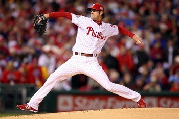 PHILADELPHIA - OCTOBER 27:  Cole Hamels #35 of the Philadelphia Phillies throws a pitch against the Tampa Bay Rays during game five of the 2008 MLB World Series on October 27, 2008 at Citizens Bank Park in Philadelphia, Pennsylvania.  (Photo by Jed Jacobs