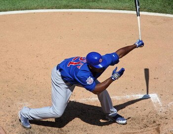 CHICAGO - JUNE 28:  Milton Bradley #21 of the Chicago Cubs strikes out against the Chicago White Sox on June 28, 2009 at U.S. Cellular Field in Chicago, Illinois. The White Sox defeated the Cubs 6-0. (Photo by Jonathan Daniel/Getty Images)