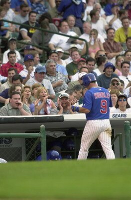 CHICAGO- MAY 31:  Catcher Todd Hundley #9 of the Chicago Cubs is booed by fans after flying out in the 6th inning against the Houston Astros during their game at Wrigley Field in Chicago, Illinois on May 31, 2002. The Astros defeated the Cubs 4-1. (Photo 