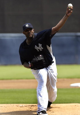 TAMPA, FL - APRIL 01:  Pitcher CC Sabathia #52 of the New York Yankees starts against the Philadelphia Phillies at George Steinbrenner Field April 1, 2009 in Tampa, Florida.  (Photo by Al Messerschmidt/Getty Images)
