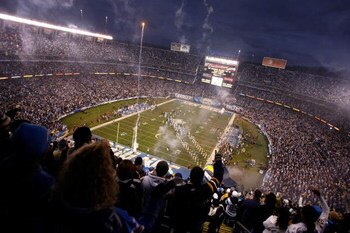 SAN DIEGO - JANUARY 03:  A view of pregame ceremonies prior to the Indianapolis Colts against the San Diego Chargers in the AFC Wild Card Game on January 3, 2009 at Qualcomm Stadium in San Diego, California.  (Photo by Robert Meggers/Getty Images)