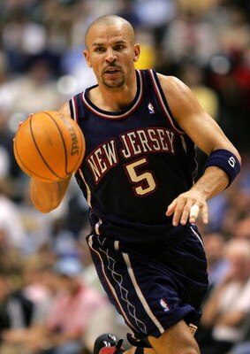 INDIANAPOLIS - APRIL 27:  Jason Kidd #5 of the New Jersey Nets brings the ball down the court against the Indiana Pacers during game three of the first round of the NBA playoffs April 27, 2006 at Conseco Fieldhouse in Indianapolis, Inidiana.  NOTE TO USER