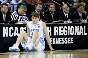 MEMPHIS, TN - MARCH 29:  Tyler Zeller #44 of the North Carolina Tar Heels waits to enter the game against the Oklahoma Sooners during the NCAA Men's Basketball Tournament South Regional Final at the FedExForum on March 29, 2009 in Memphis, Tennessee.  (Ph