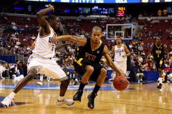 PHILADELPHIA - MARCH 19:  Eric Maynor #3 of the VCU Rams drives against Darren Collison #2 of the UCLA Bruins during the first round of the NCAA Division I Men's Basketball Tournament at the Wachovia Center on March 19, 2009 in Philadelphia, Pennsylvania.