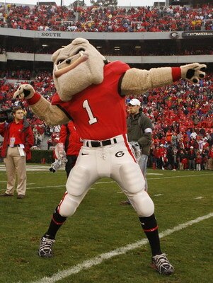 ATHENS, GA - NOVEMBER 29:  Georgia Bulldogs mascot Hairy Dawg riles up the crowd before the game against the Georgia Tech Yellow Jackets at Sanford Stadium on November 29, 2008 in Athens, Georgia.  The Yellow Jackets defeated the Bulldogs 45-42.  (Photo b