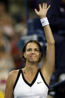 NEW YORK - AUGUST 27:  Lindsay Davenport of the United States celebrates after defeating Alisa Kleybanova of Russia during Day 3 of the 2008 U.S. Open at the USTA Billie Jean King National Tennis Center on August 27, 2008 in the Flushing neighborhood of t