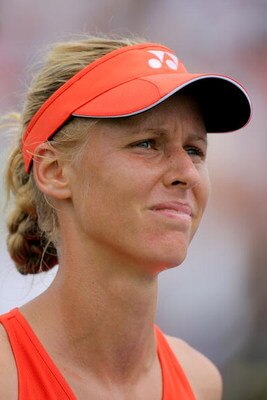 KEY BISCAYNE, FL - MARCH 30:  Elena Dementieva reacts while playing a match against Caroline Wozniacki of Denmark during day eight of the Sony Ericsson Open at the Crandon Park Tennis Center on March 30, 2009 in Key Biscayne, Florida.  (Photo by Matthew S