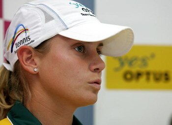 PERTH, AUSTRALIA - FEBRUARY 02:  Jelena Dokic of Australia talks to the media prior to a practice session ahead of the Federation Cup held at The State Tennis Center on February 2, 2009 in Perth, Australia.  (Photo by Paul Kane/Getty Images)