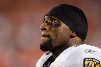 CINCINNATI - SEPTEMBER 10: Ray Lewis #52 of the Baltimore Ravens looks on against the Cincinnati Bengals during their season opening game on September 10, 2007 at Paul Brown Stadium in Cincinnati, Ohio. The Bengals defeated the Ravens 27-20. (Photo by Ji