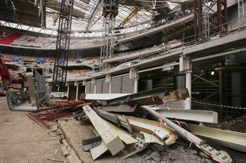 LONDON - MARCH 21:  A general view is seen of the unfinished Wembley Stadium, March 21, 2006 in London.  (Photo by Bruno Vincent/Getty Images)