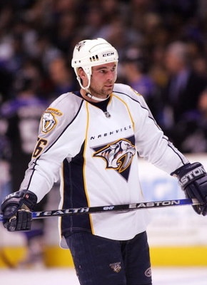LOS ANGELES, CA - MARCH 16:  Steve Sullivan #26 of the Nashville Predators looks on during a break in NHL game action against the Los Angeles Kings at Staples Center on March 16, 2009 in Los Angeles, California. The Predators defeated the Kings 4-3.  (Pho
