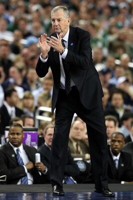 DETROIT - APRIL 04:  Head coach Jim Calhoun of the Connecticut Huskies reacts from the sideline while taking on the Michigan State Spartans during the National Semifinal game of the NCAA Division I Men's Basketball Championship at Ford Field on April 4, 2