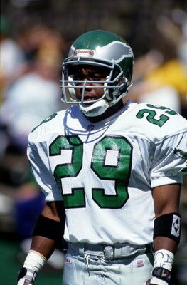 19 Sep 1993:  Defensive back Mark McMillian of the Philadelphia Eagles rests for a moment on the sideline while waiting for the next defensive series during the Eagles 34-31 victory over the Washington Redskins at RFK Stadium in Washington D.C.  Mandatory