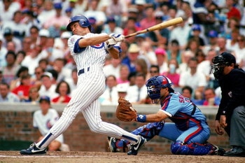 CHICAGO -1990:  Ryne Sandberg #23 of the Chicago Cubs swings at the ball during a game against the Montreal Expos in 1990 at Wrigley Field in Chicago, Illinois. (Photo by Jonathan Daniel/Getty Images) 