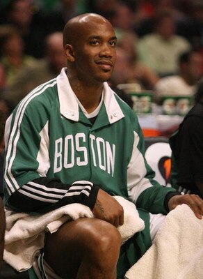 CHICAGO - MARCH 17: Stephon Marbury #8 of the Boston Celtics sits on the bench during a game against the Chicago Bulls on March 17, 2009 at the United Center in Chicago, Illinois. The Bulls defeated the Celtics 127-121. NOTE TO USER: User expressly acknow