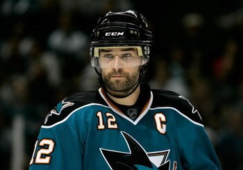 SAN JOSE, CA - APRIL 25:  Patrick Marleau #12 of the San Jose Sharks skates up to a face off against the Dallas Stars during game one of the Western Conference Semifinals of the 2008 NHL Stanley Cup Playoffs at HP Pavilion on April 25, 2008 in San Jose, C