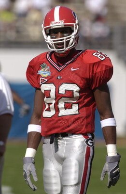 ORLANDO, FL - JANUARY 1:  Wide receiver Fred Gibson #82 of the Georgia Bulldogs during the Capital One Bowl game against the Purdue Boilermakers on January 1, 2004 at Florida Citrus Bowl Stadium in Orlando, Florida. The Bulldogs won 34-27 in overtime. (Ph